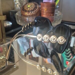Versace Black Square  Sunglasses with Gold Medallion Detail